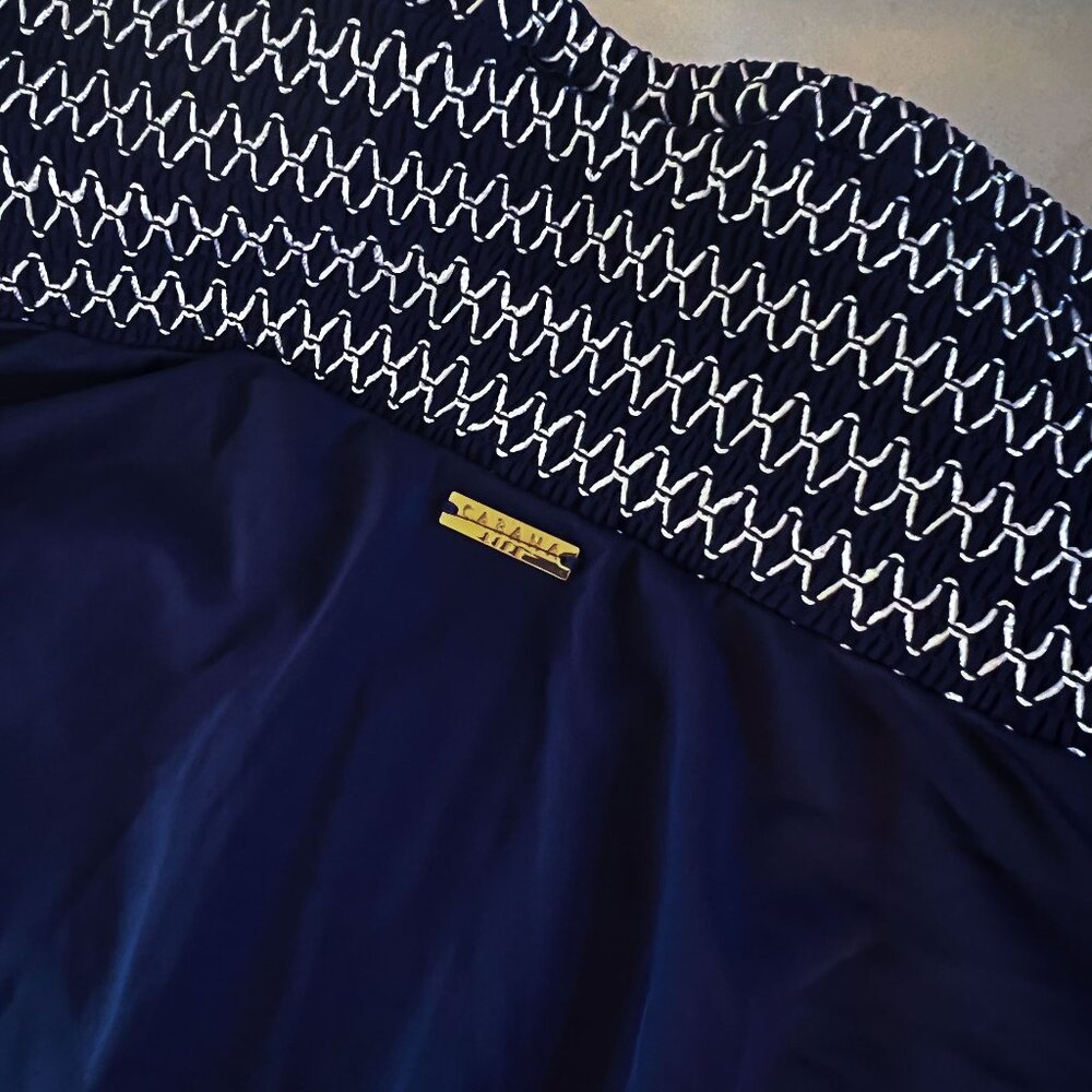 CABANA LIFE/Navy Embroidered Off The Shoulder Mini Dress Coverluxe Smocked Med - Picture 9 of 14